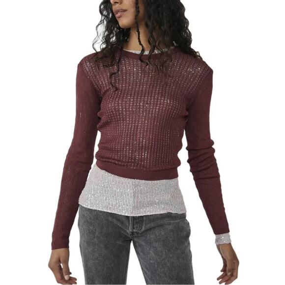 Free People NWT H20 Crew Pull Over Raw Garnet Knit Top - Picture 2 of 9